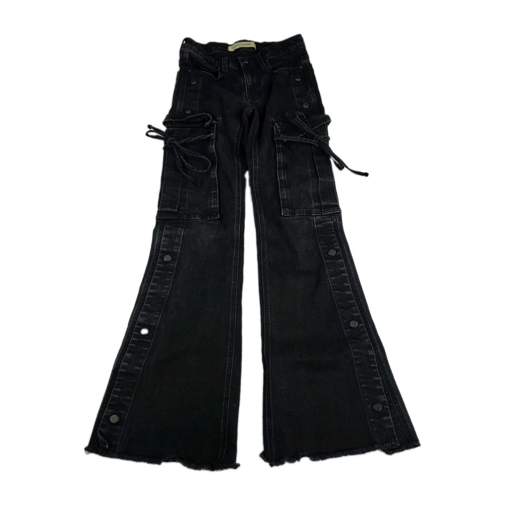 Y2K Love Trends Jeans Womens Size 3 Cargo Flare Leg Black Denim Bottoms